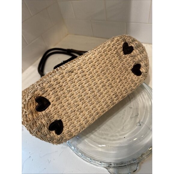 BRIGHTON Handbag Braided Leather Woven Straw Rafia Satchel Purse Heart Y2K - Picture 7 of 16
